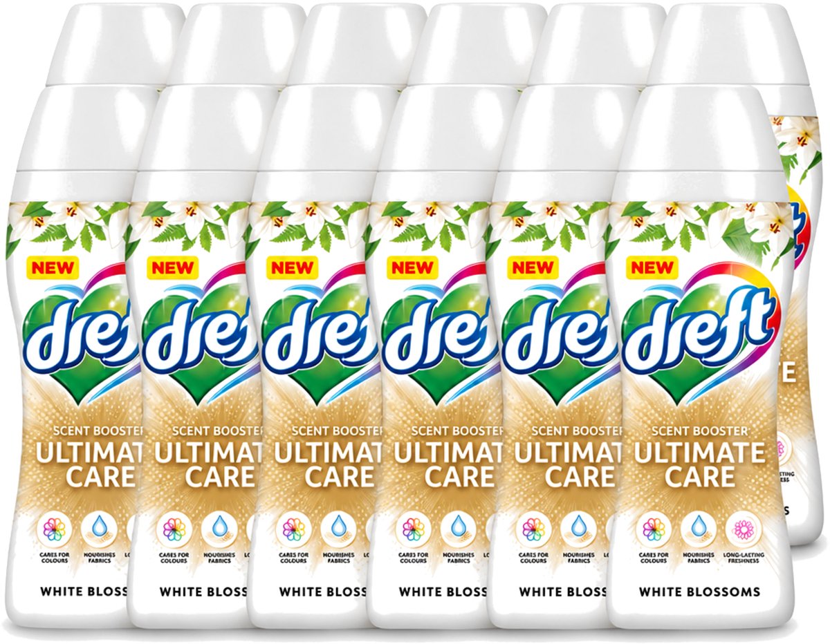 12 x Dreft - Ultimate Care - Wasverzachter - Geurbooster - Gekleurde Was - Witte Bloem - 15 Wasbeurten - Voordeelverpakking - 12 stuks