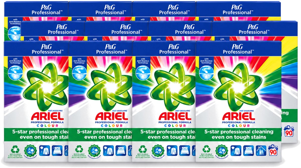 12 x Ariel Professional - Waspoeder - Gekleurde Was - 90 Wasbeurten - Voordeelverpakking - 12 stuks