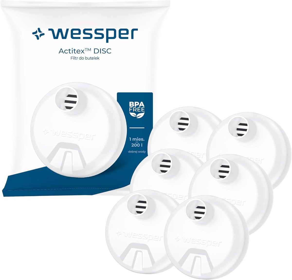 SnelShoppen - Waterfilter voor Waterfles - Actieve Koolstof Cartridge - Geschikt voor 0.5L, 0.7L, 1L, 1.2L Flessen - Pack van 6 - Voor Schone en Verse