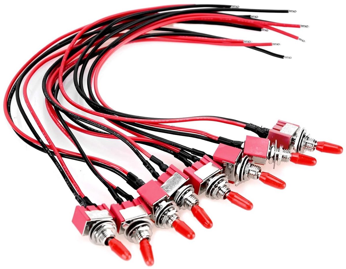 Mini Rocker Switches 8pcs SPST 2-pins - Voorbedraad 200 mm - 5A 125V AC - Ideaal voor eenvoudige schakelingen - ShopVlot