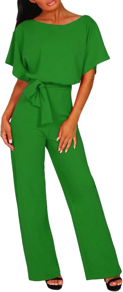 Losse Jumpsuit met korte mouwen en ronde hals