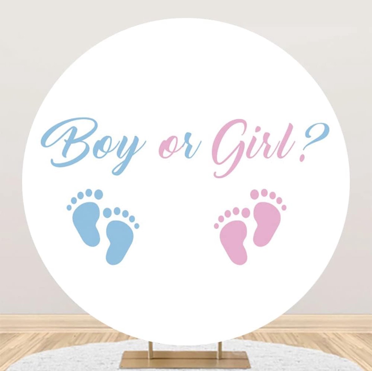 SnelShoppen - Diameter 7ft Gender Reveal Fotografie Achtergrond - Baby Roze of Blauw Voetafdruk Fotobanner voor Zwangerschap Verjaardagsfeest Decorati