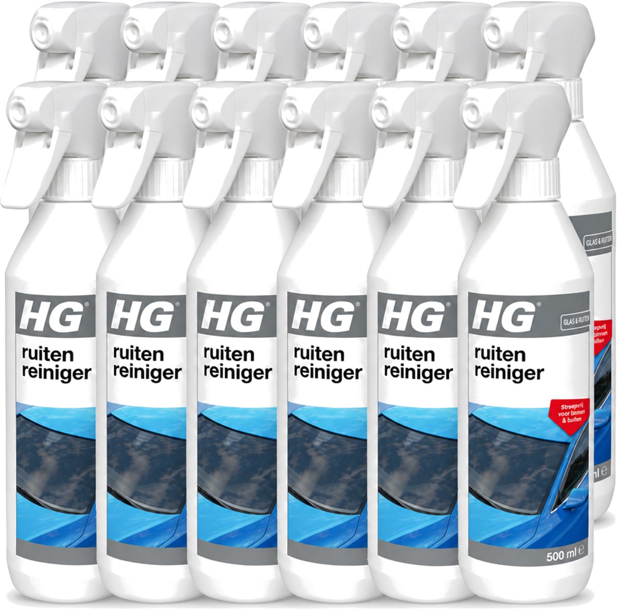 12 x HG - Ruitenreiniger - Streepvrij Voor Binnen & Buiten - 500 ml - Voordeelverpakking - 12 stuks