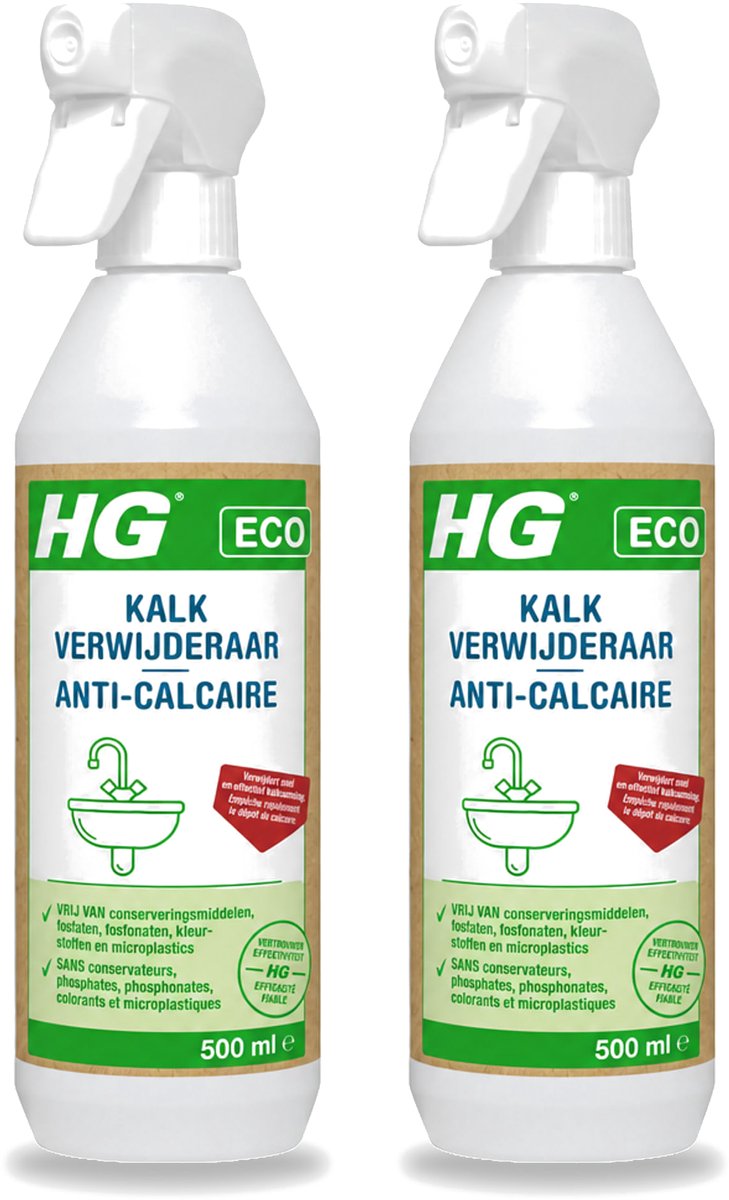 2 x HG ECO - Kalkverwijderaar - Snel & Effectief - Glanzend Resultaat - 500 ml - Voordeelverpakking - 2 stuks