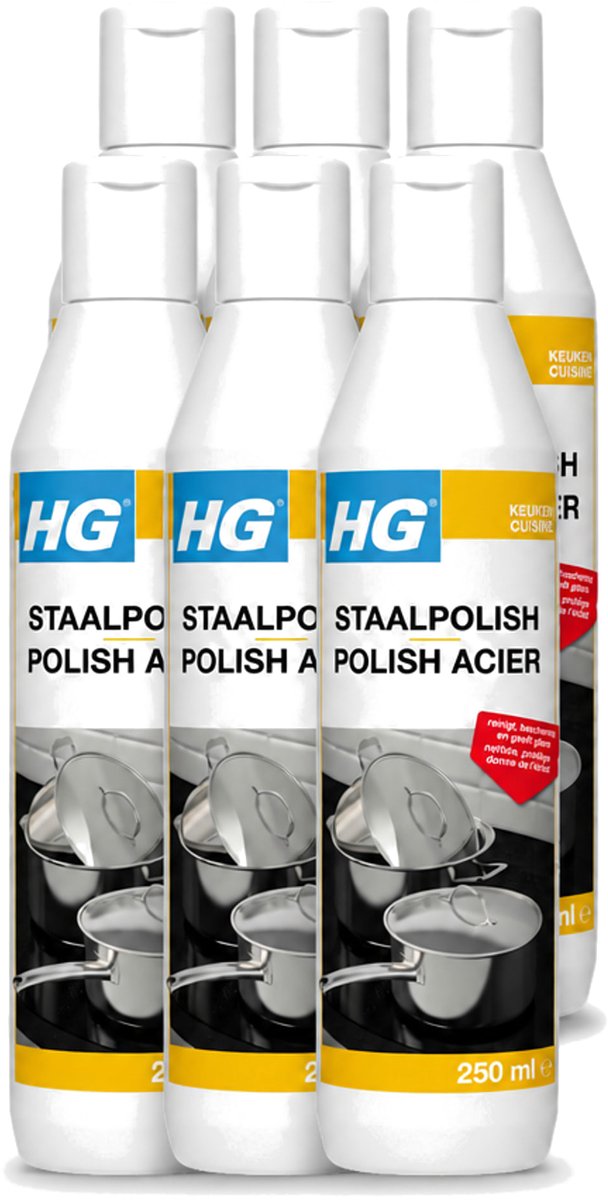 6 x HG - Staalpolish - Beschermt & Polijst RVS - 250 ml - Voordeelverpakking - 6 stuks