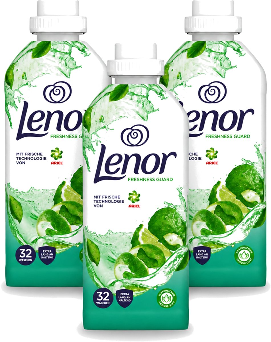 3 x Lenor – Wasverzachter – Freshness Guard – 32 Wasbeurten – 800 ml - Voordeelverpakking - 3 stuks