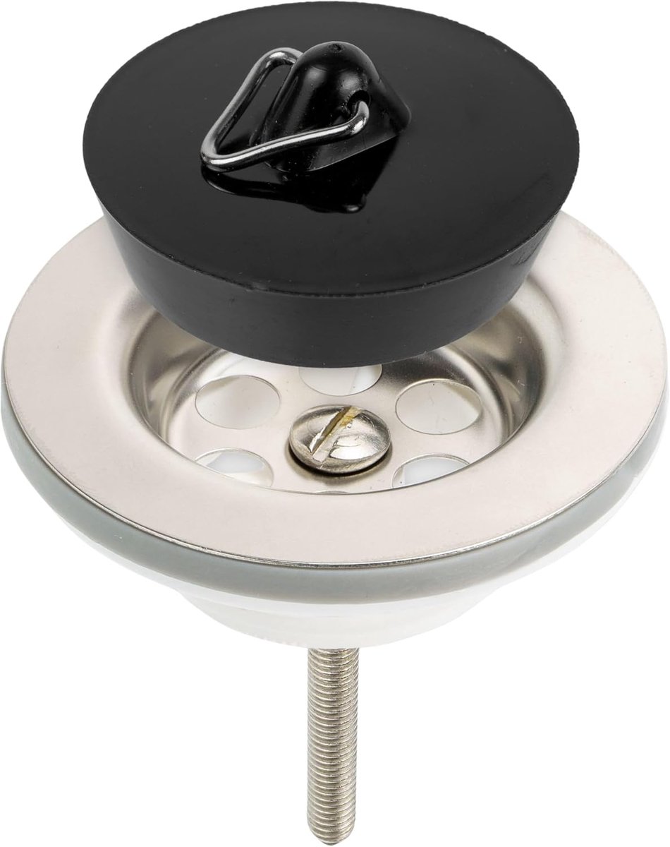 Afvoerkraan voor gootsteen, 1 set, afmeting Ø 62,5 mm - 1 1/4 inch, RVS201 roestvrijstalen kraanbovenstuk, M6x60 montageschroef, PP basis met messing moer, PVC afdichting en 41 mm stop, stopkraan