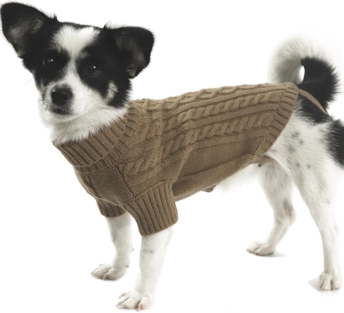 Kleine Hond, Warme Effen Hondentruien voor Sma, Gebreide Col Trui Hond met Harnas Gat, Huisdierkleding Honden voor Teckel, Dog Sweater Jumper, Bruins, S