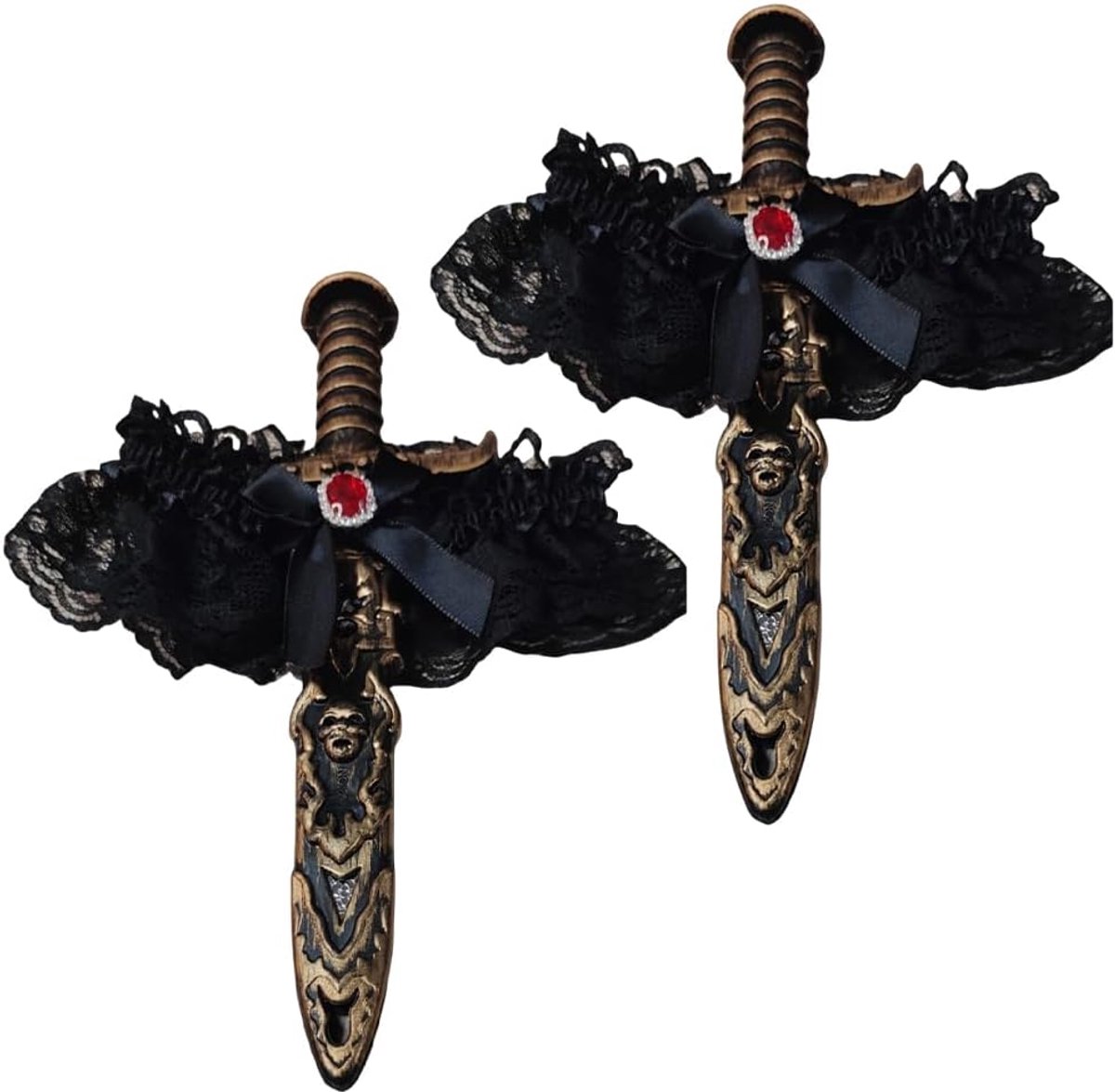 2 stuks piratenkousenband met kanten strik, piratenzwaard met puntige strik, piratenkostuum, accessoires voor dames voor Halloween, carnaval, cosplay