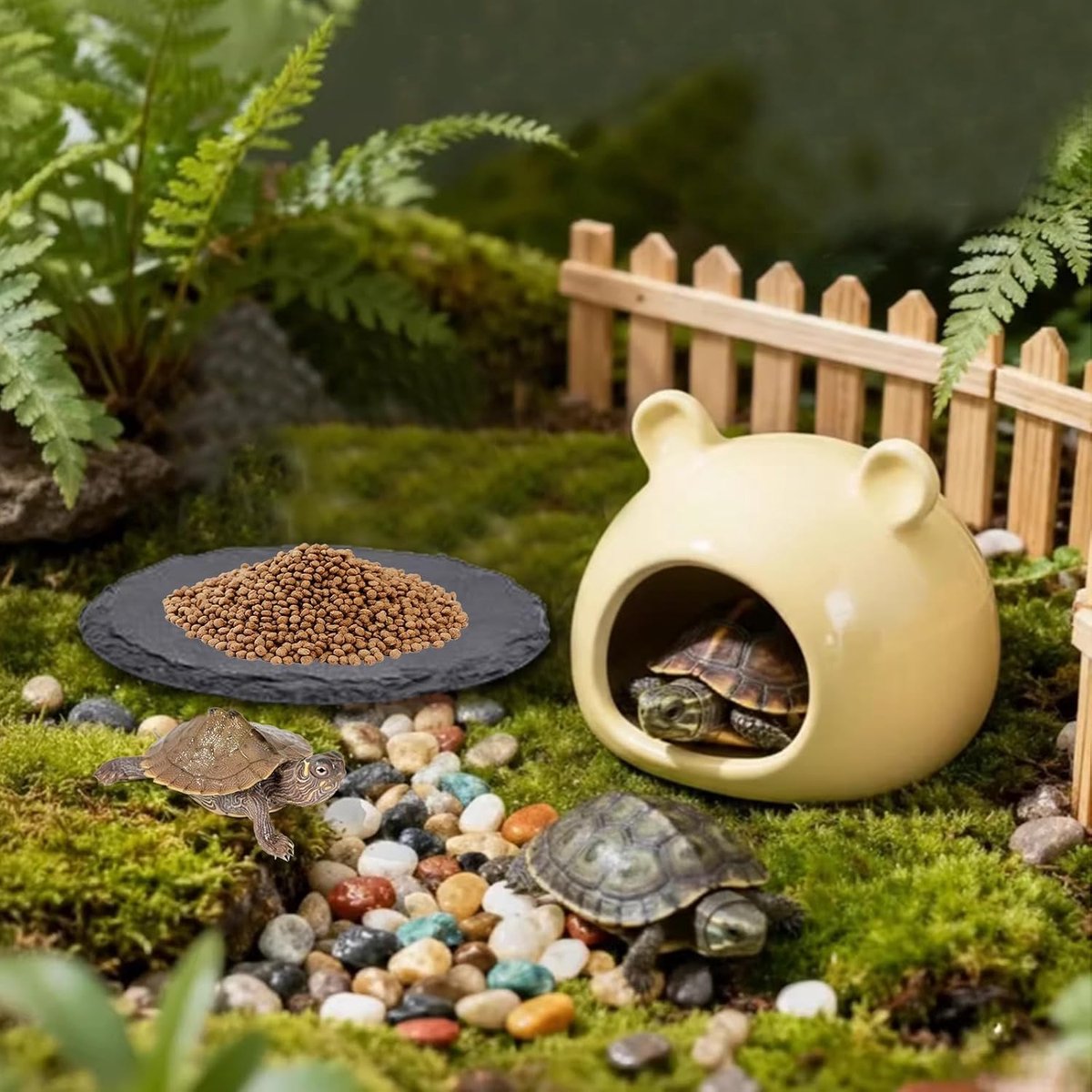 2 stuks ronde leisteenplaat voor reptielen, kom voor baden, rusten en voeden, natuurlijk steenaccessoire voor schildpadden, hagedissen, gekko's, slangen, kikkers en zalken, 14,5 x 14,5 cm