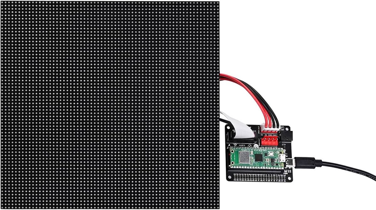 Full-Color LED Matrix Panel voor Raspberry Pi/Arduino/ESP32 3mm Pitch 64 × 64 4096 Individuele RGB LEDs Helderheid Verstelbaar met Adapter voor Direct Plug