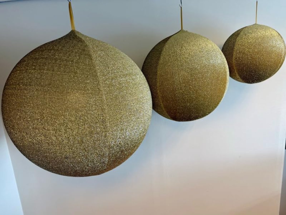 3 stuks Opblaasbare Glitterbal Pakket Goud - 40-60 - 80 cm - Brandvertragend Super Grote Kerstbal – Horeca Decoratie – Winter – Versiering – Winkelcentrum Aankleding – Glitterbol – Reuzen Ballon