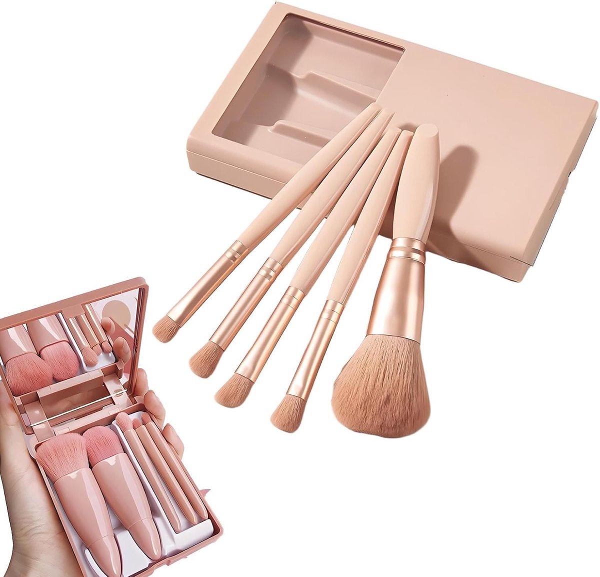 10 stuks Draagbaar make-upkwastenset met spiegel, professionele verpakte make-upkwasten, mini multifunctionele schminkkwastenset, schminkkwasten voor oogschaduw, highlights en contouren (Meerkleurig 1