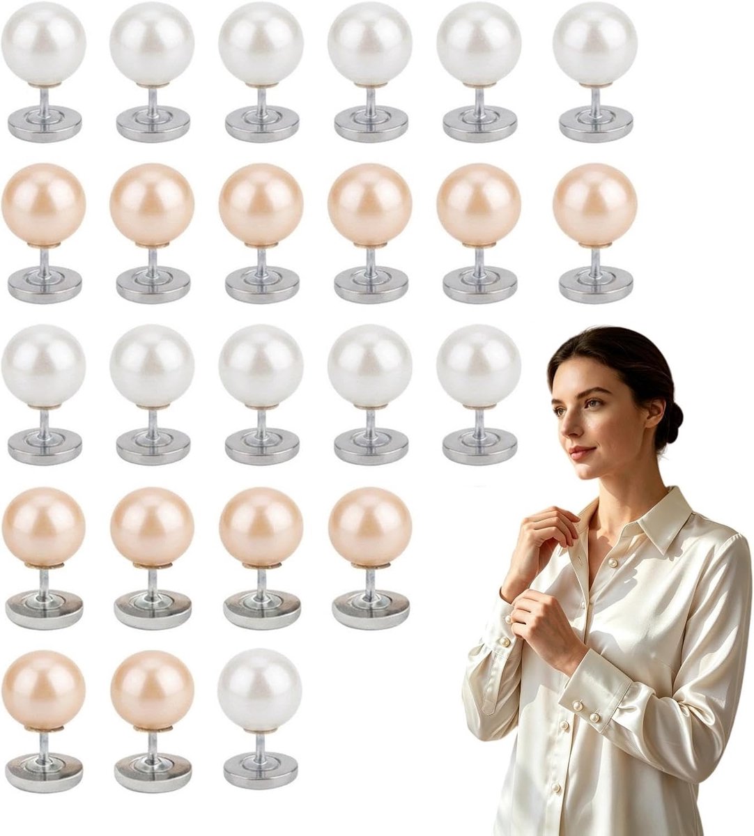 Knopen zonder naaien, 12 mm broekknoop voor het aantrekken van clips, afneembare broche, halsverkleiner, herbruikbare jeansknoop, vervanging voor dameshemd, gebreide jas, blouse (wit, beige)