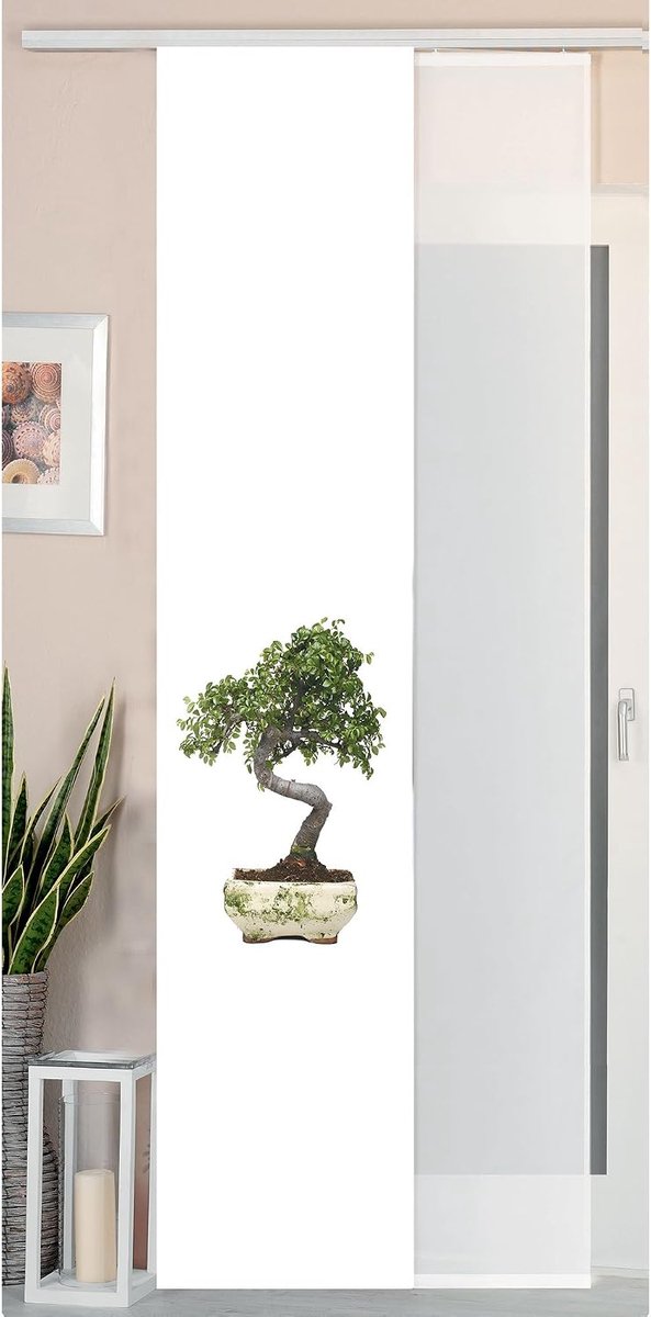 Set van 2 schuifgordijnen paneelgordijn wilde zijde look en voile paneel, 245x45, Bonsai, 80400