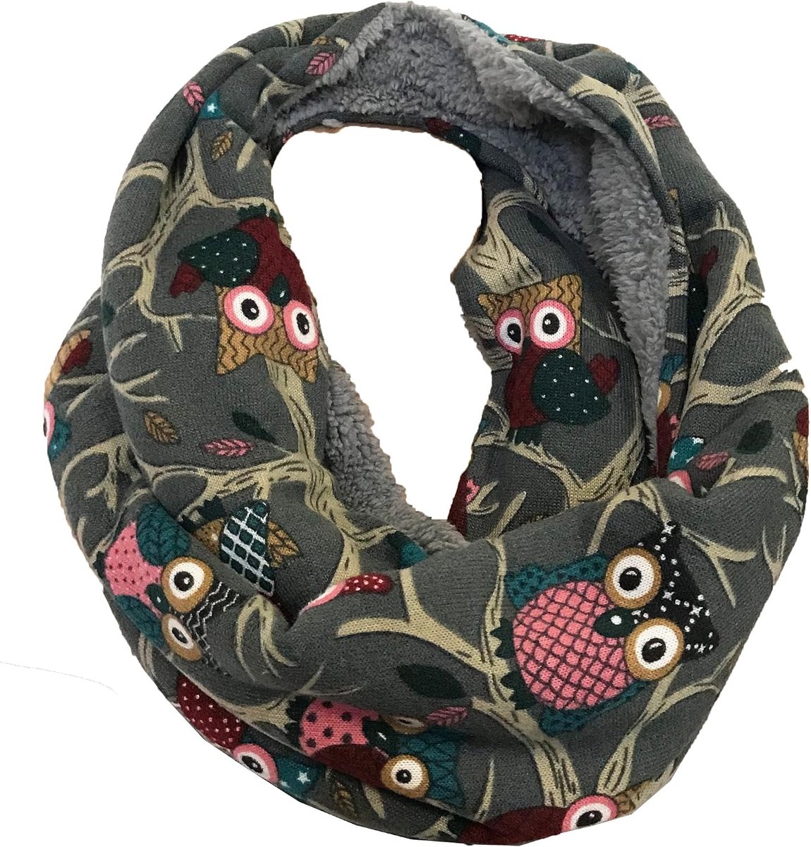 Wollige warme wintersjaal fleece uil UHU Kautz colsjaal ronde sjaal teddyvoering