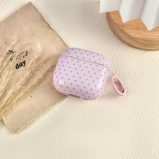 Compatibel met AirPods 4e generatie hoesje met schoonmaakset, schattig mode polka stipjes patroon esthetische strepen design, schokbestendige deur - sleutels zachte hoes - roze — afbeelding 2