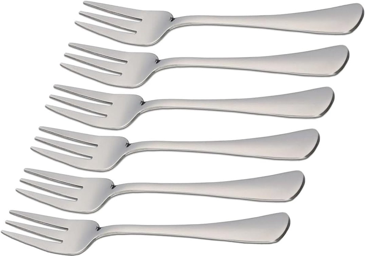 Kleine vorken, set van 6, dessertvorken, roestvrij staal, 3-tin, cocktailsalade, fruitvorken, 13,3 cm