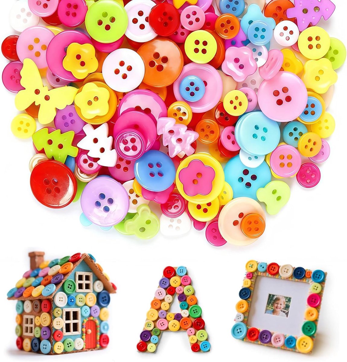 100 stuks kleurrijke knoppen van kunststof, snoepkleuren, 2 gaten van hars, ronde knopen voor kinderen, voor knutselen, schilderen, cadeau, decoratie (7,5 tot 25 mm)
