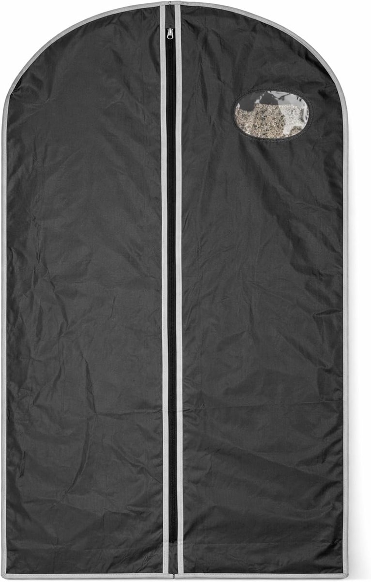 Kledinghoes, kledingbeschermhoes, zwart, pak hoes met ritssluiting, kijkvenster, kledingzak, stofdicht, uitsparing voor kledinghaken, 100 x 60 cm, in voordeelsets van 1 tot 100 stuks (1 stuk)