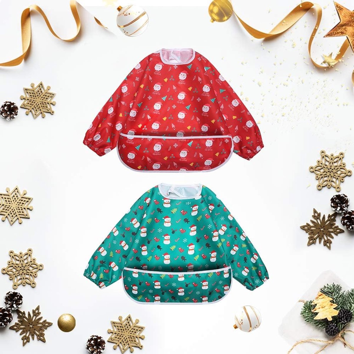 Dimsum Baby Slabbetjes 2 Stuks Lange Mouwen Voederslabbetje met Vanger Waterdichte Bescherming tegen Natheid voor Paint Play Eat Art Craft Painting, Geschikt voor Peuters (6-36 Maanden)