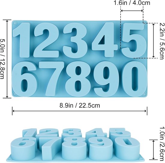 Cijfers 0-9 (5,6 cm) 3D-cijfervorm - extra stabiele siliconen vorm zeepvorm bakvorm chocoladevorm — afbeelding 2