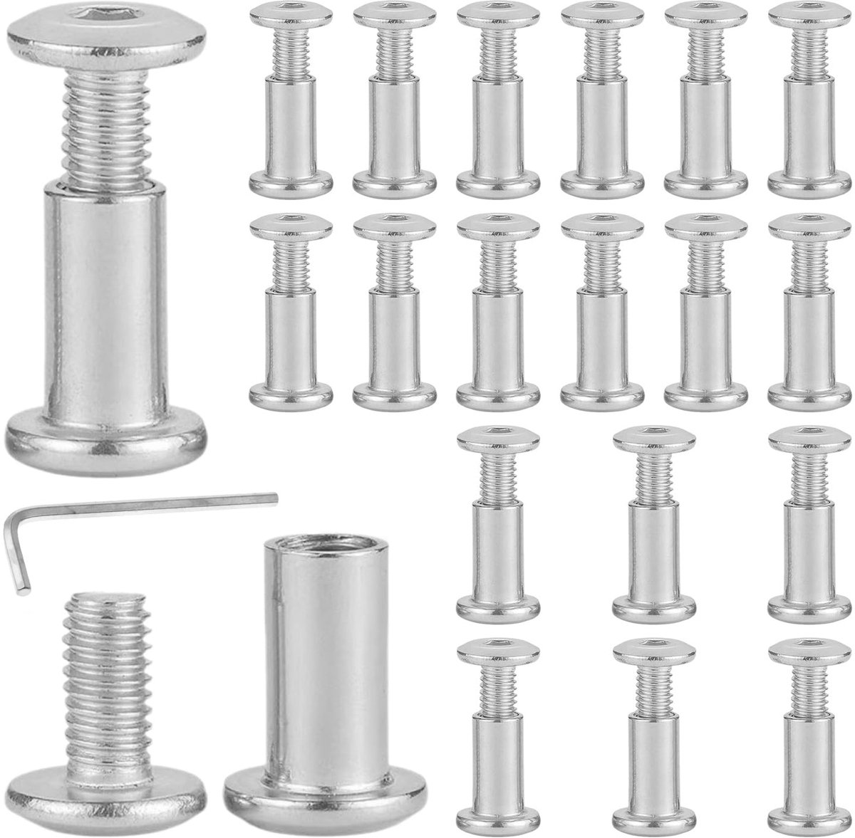 20 stuks M8 x 25 mm verbindingsschroeven, robuust en eenvoudig te bedienen, meubelschroeven met inbussleutel, hulsschroeven voor meubels, kasten, houten planken (zilver)