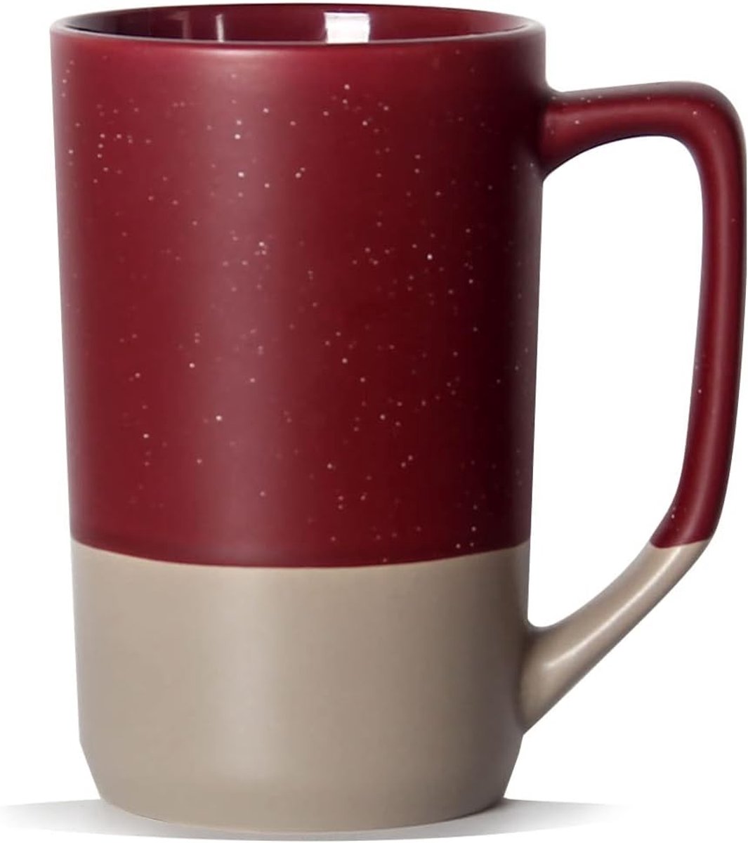 16oz grote koffiemok, twee kleurencombinatie grote keramische theekop met groot handvat met wit gespikkeld voor mannen vrouwen restaurant thuiskantoor warme dranken, rood