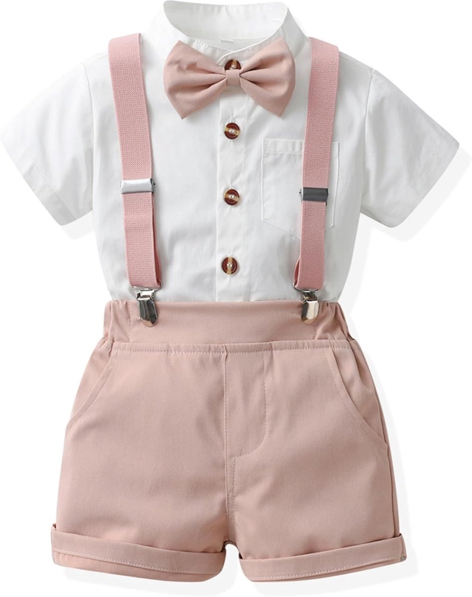 Formele Outfit Kid Gentleman Korte Mouw Shirt Bowtie Jongen Jarretel Shorts Bruiloft Pak Jongens Outfits