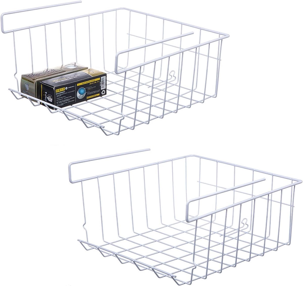 Hangende Mand, 2-Pack Onder Plank Hangende Metalen Draad Opslagmand voor Keuken, Kantoor, Pantry, Badkamer, Kabinet