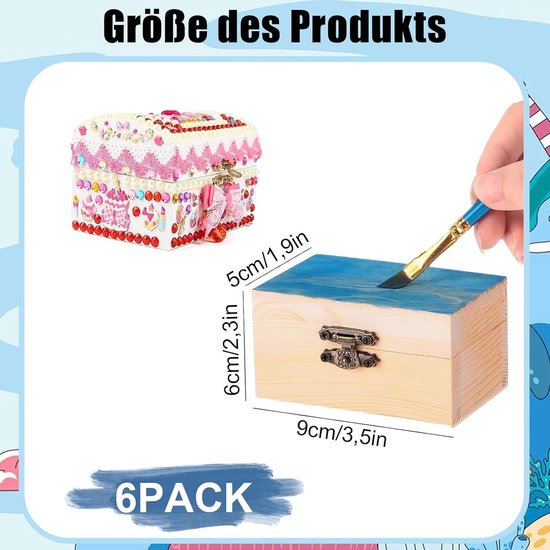 Kist Klein, 6 Stuks Schatkist Kist, Mini Schatkist van Hout, Rechthoekige Houten Schatkist, DIY Kleine Houten Kist met Deksel, Geschikt Voor Bewaren en Decoreren — afbeelding 2