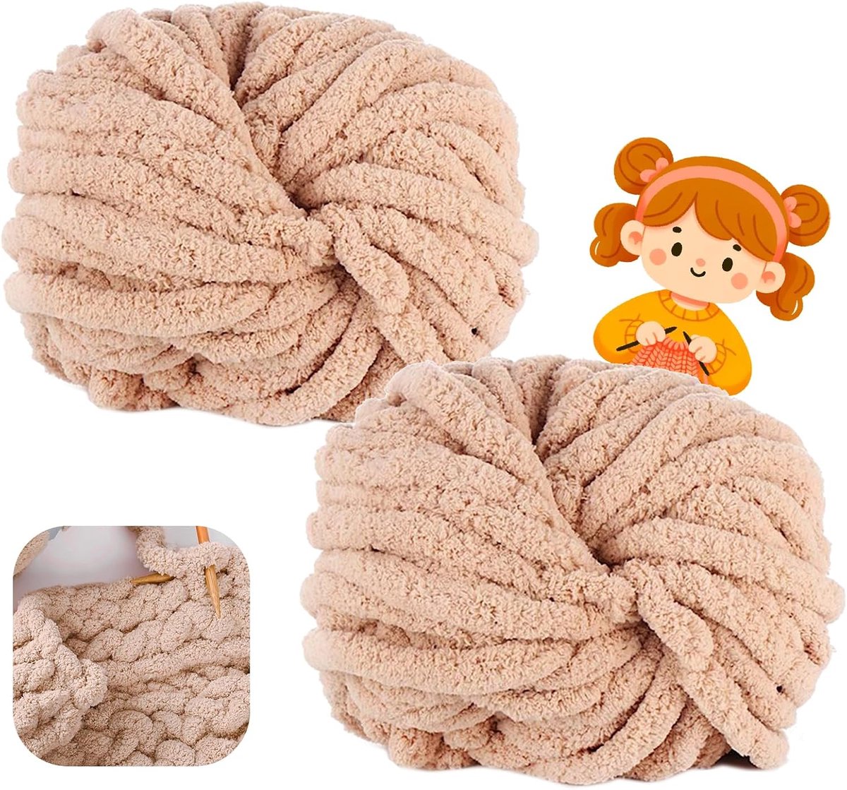 Wolgaren, 500 g (250 g x 2) ca. 54 m,XXL grof gebreid, zacht wolgaren voor breien, wol voor haken en breien, sjaalmuts (10 melkthee)