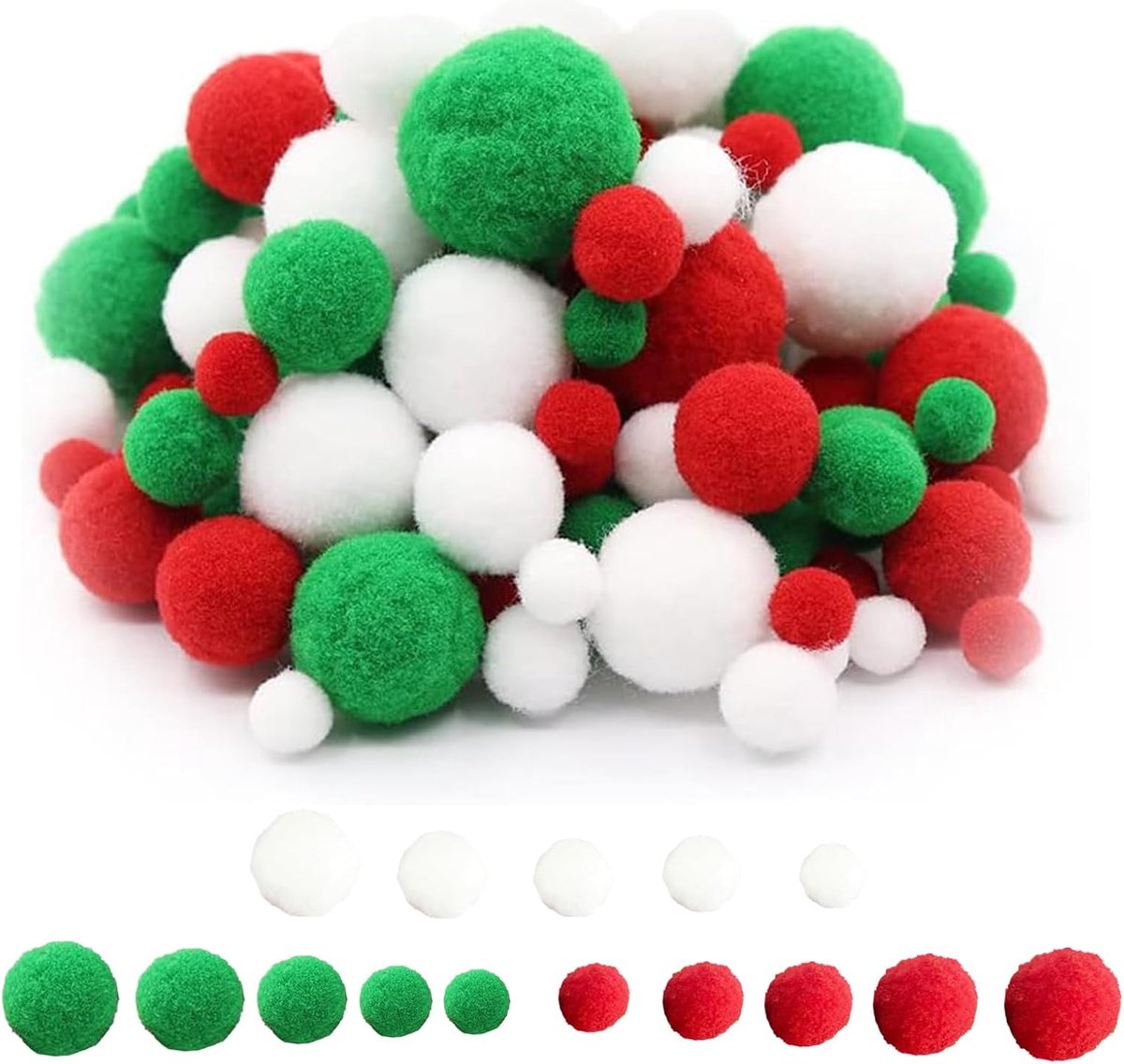 130 stuks pompons 10/15/20/25/30 mm pompons om te knutselen, pluizige pluche ballen, vilten ballen, decoratie, doe-het-zelf creatieve decoraties voor Kerstmis, verjaardag en bruiloft, feestdecoratie