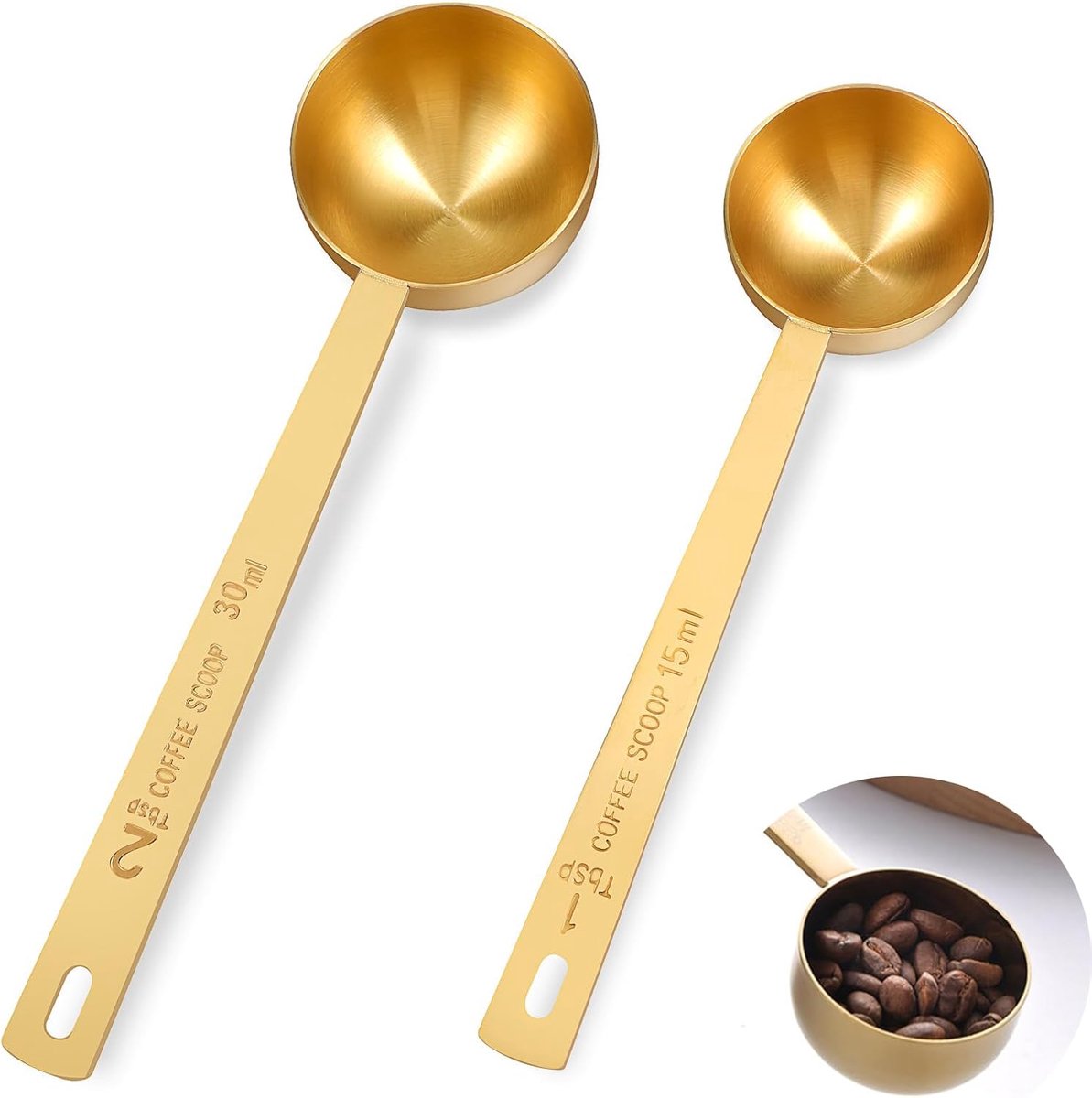 Koffielepel, 2 PAC roestvrijstalen maatlepels set, eetlepel lepel, poederschep, eetlepel maatlepel, koffiemachine lepels, voor koffie, eiwitpoeder, kruiden, losse thee, suiker.
