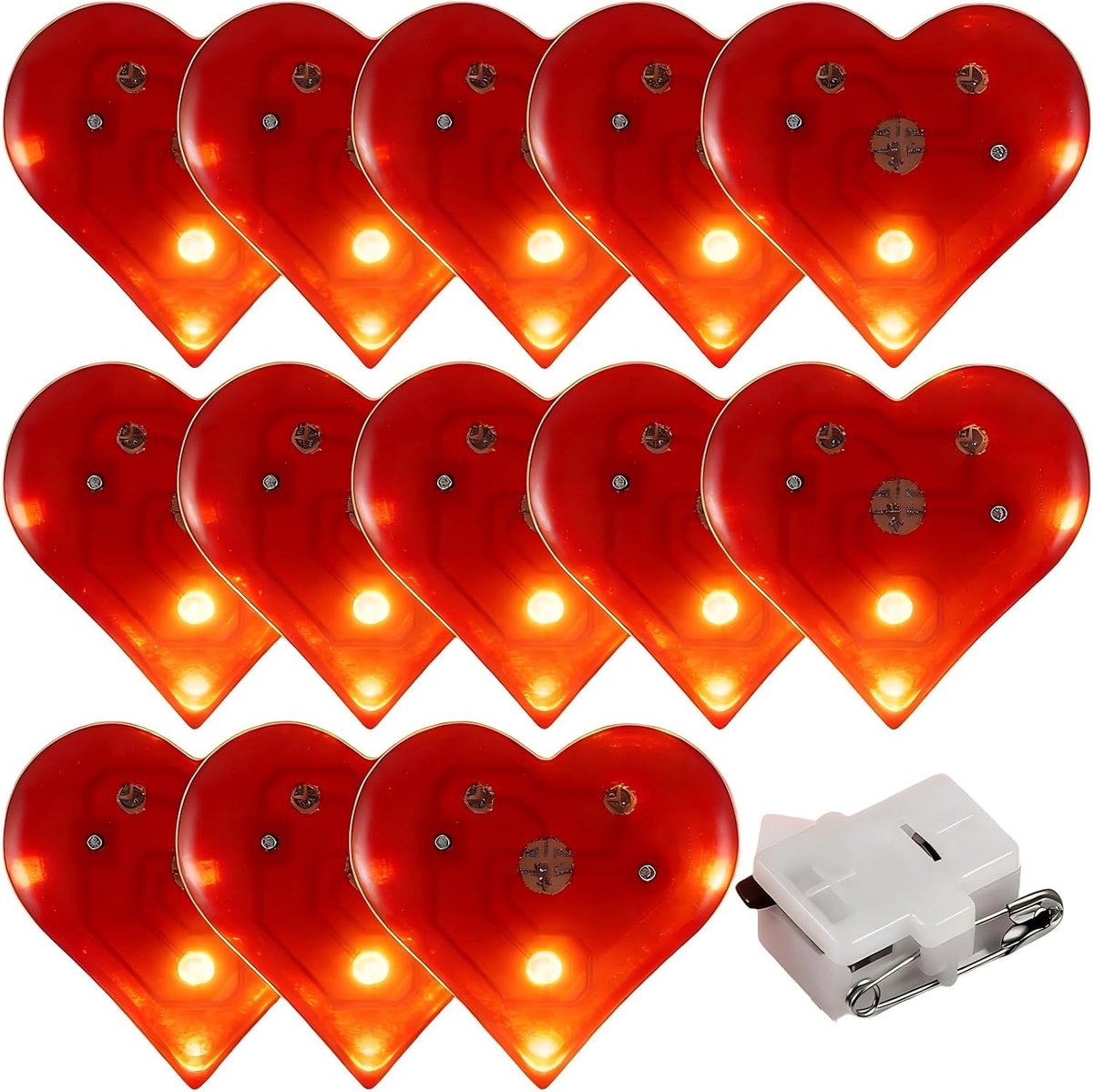 Set van 20 knipperende hartvormige spelden: Knipperende hartbroches voor Valentijnsdag – feestaccessoires voor feestelijke decoraties en kostuums