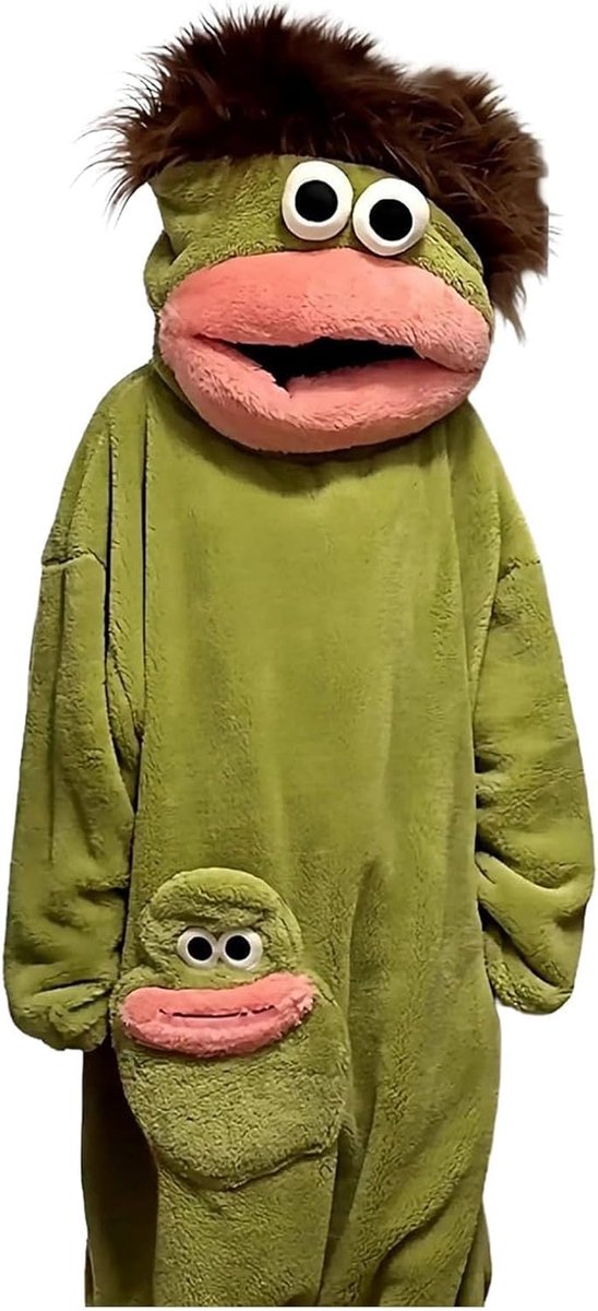 Groene Monster Hooded Onesie Pyjama voor Tieners en Volwassenen Unisex Ultra Zachte Pluche Fleece Een Stuk Loungewear Dwaze Grote Mond Nieuwigheid Homewear