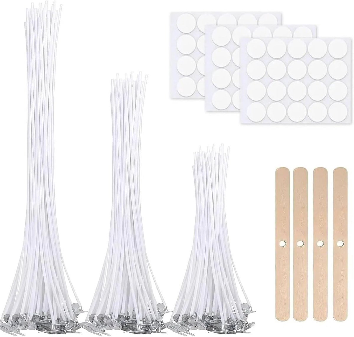 60 pieces candle wicks | candle making kit | DIY candle kit | complete with 4 wick holders and 60 adhesive dots (10/15/20cm)