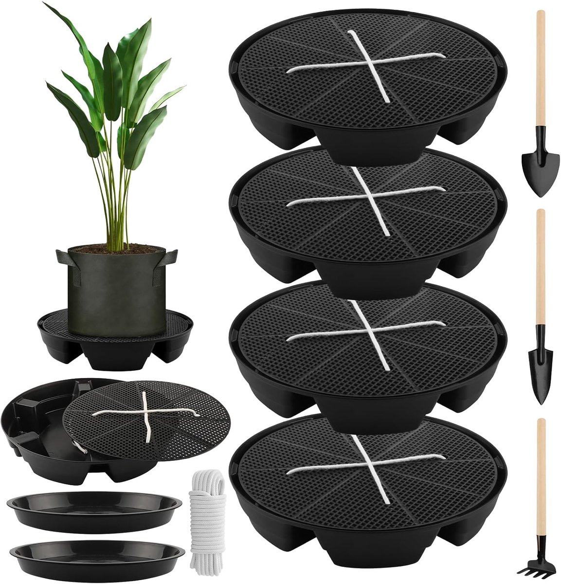 Onderzetter, grote plantenbak, zelfbewatering, zelfbewateringssysteem, pot, bloempot, onderzetter voor plantenbak, rond, 32 cm, set zelfbewateringspot voor binnen en buiten