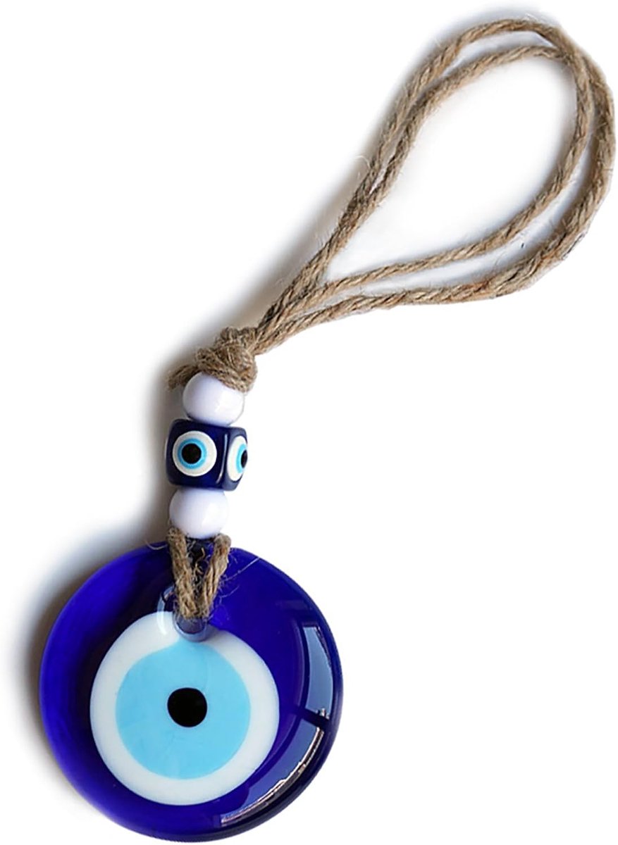 Blauwe oog boze oog amulet wandhanger, glazen hanger, wanddecoratie, 5 cm, als amulet en talisman ter bescherming tegen het boze oog, geluksbrenger, cadeau