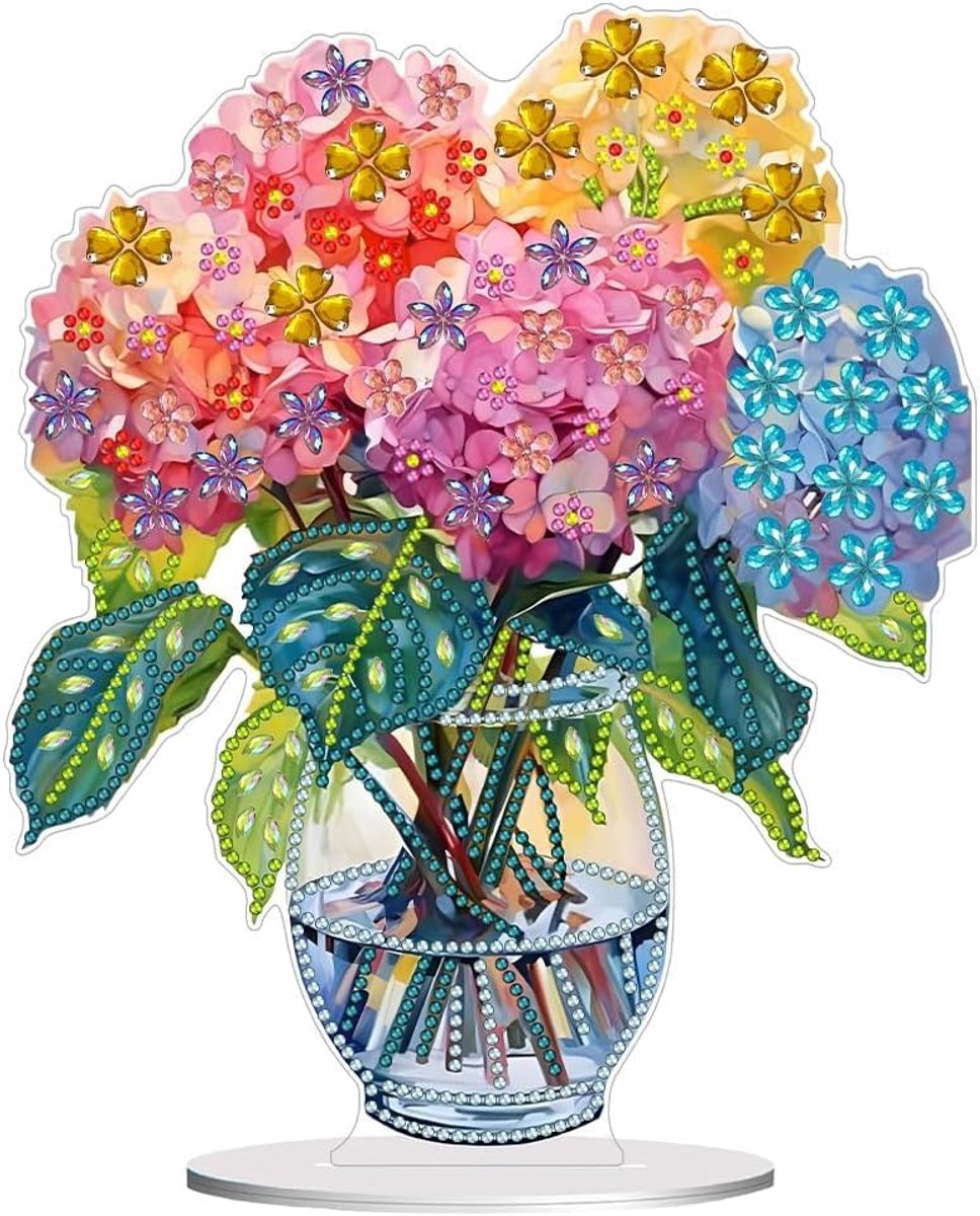 Diamond Painting Tafeldecoratie Standaard Vaas, 5D DIY Diamant Schilderij Bloemen Ornament, Staande Diamond Painting Decor voor Volwassenen & Kinderen, Kleurrijk Bloemstuk Acryl Ornament voor Kantoor