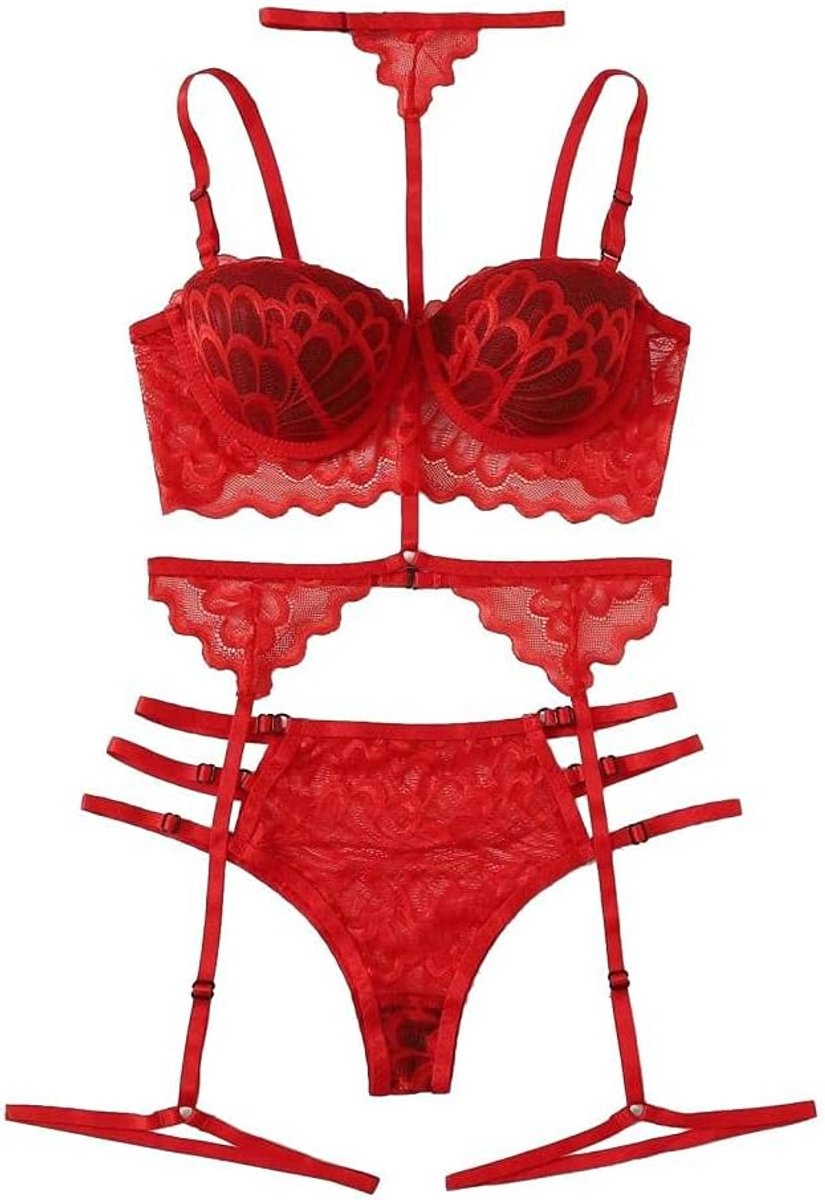 Dames Vrouwen Ondergoed Beha String Kousenband Sexy Lingerie Vrouwen Transparant Kant Hollow Out Set