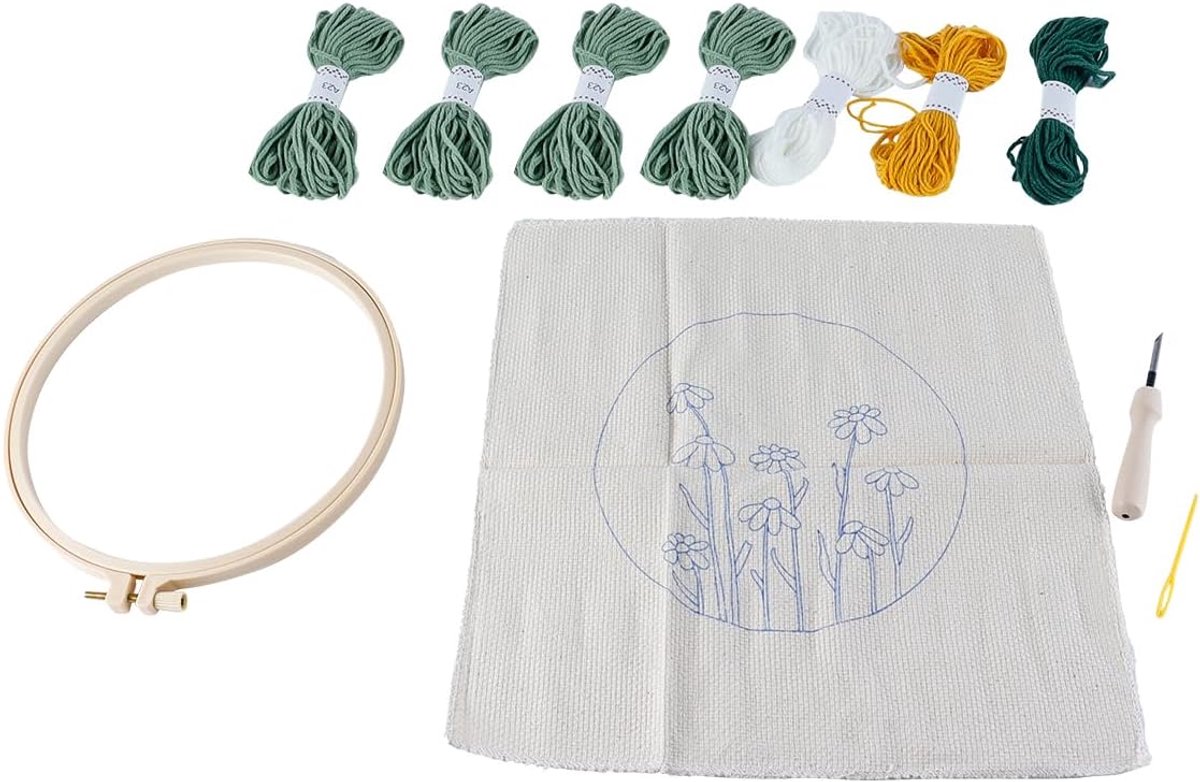 Needle Borduur Starter Kit - Stof, Inrijger, Tapijthaak, DIY Borduurset met Stofhoezen, Instructies, Naalden, Garen