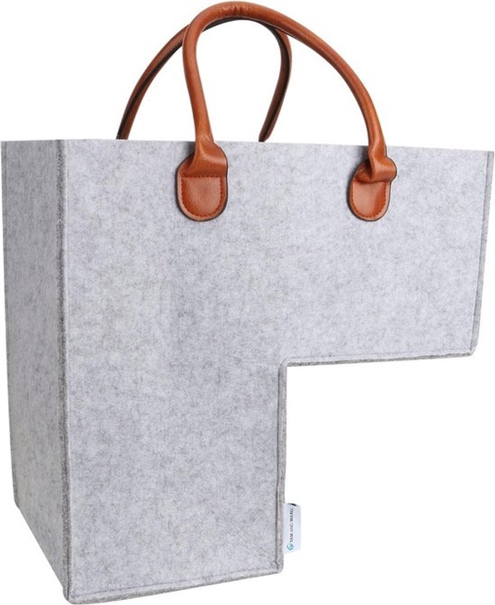 Trapmand met handgrepen - Opbergmand vilten - Ruimte Organiseren - L-vormig ontwerp - 40 x 25 x 40 cm - Grijs