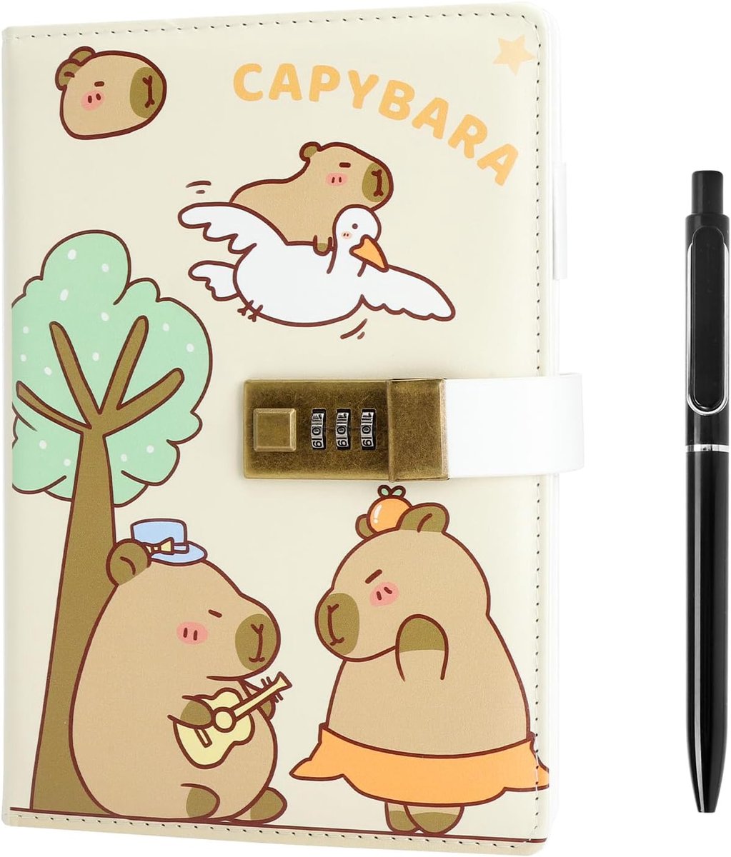 SnelShoppen - Dagboek met Slot en Code voor Kinderen - Capibara Notitieboek A5 met Combinatieslot, 256 Pagina's, Kinderdagboek met Slot voor Jongens e