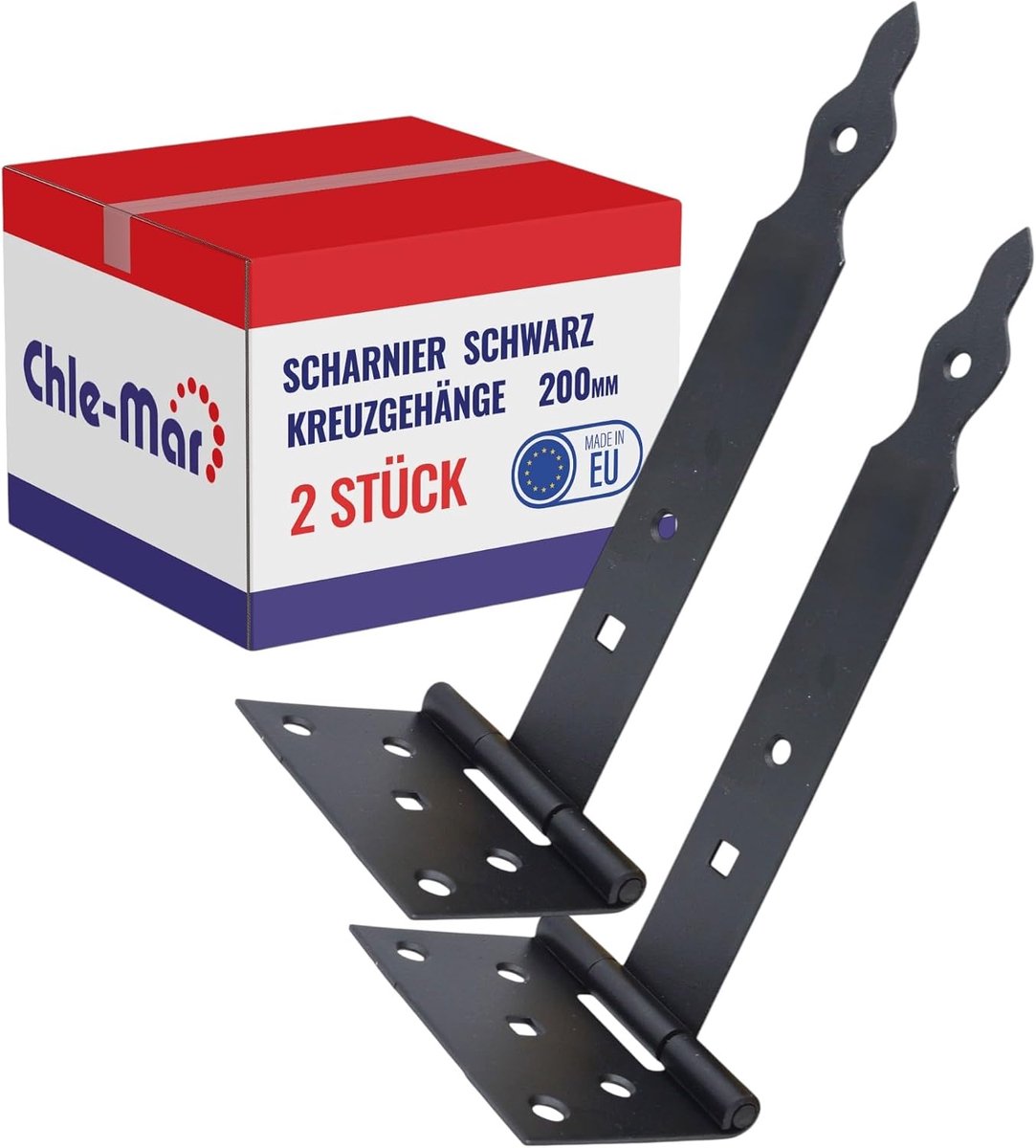 Chle-Mar - 2x heavy duty hinges for wooden doors 200 mm - Stable garden hinge - Robust thumb for doors & furniture - ShopVlot