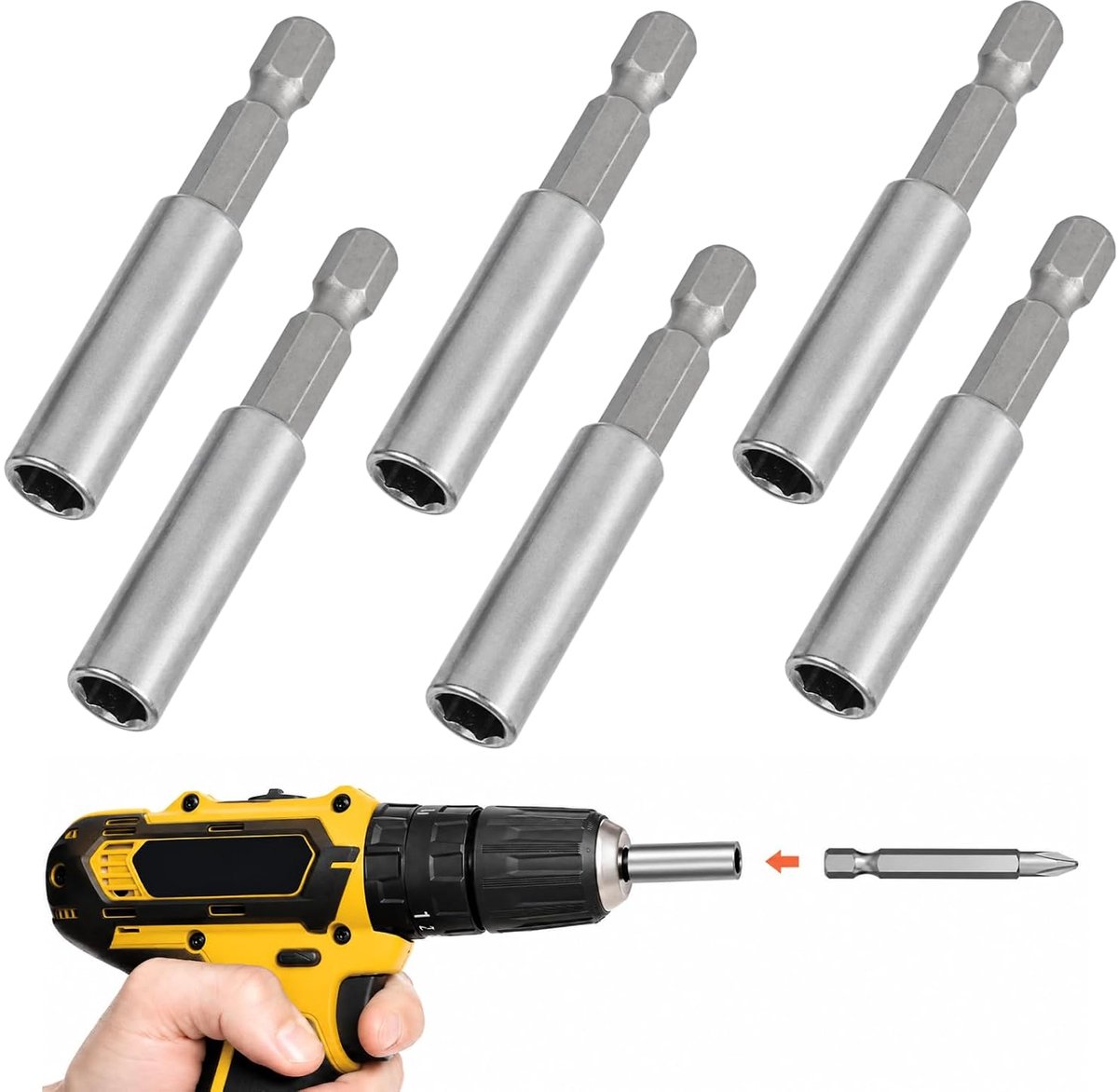 magnetische bithouder 60 mm - 1/4 inch zeskantschacht - 6 stuks - ideaal voor accuschroevendraaier - ShopVlot