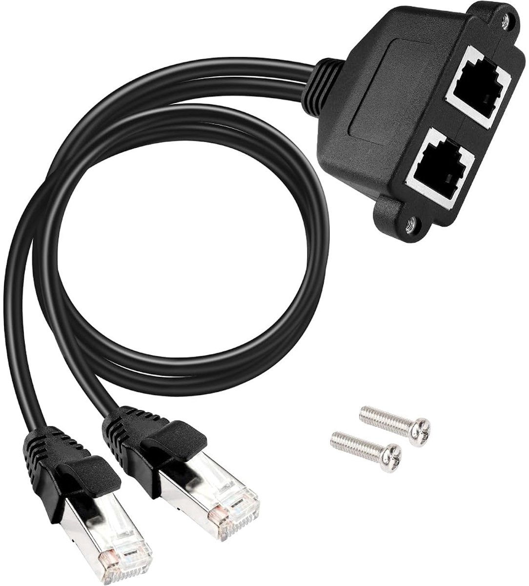 GINTOOYUN Dual RJ45 Cable with Panel Mounting Screw, Dual Screw Lock, 2 Ports, RJ45 Bus to Plug Cat5 Network - ShopVlot