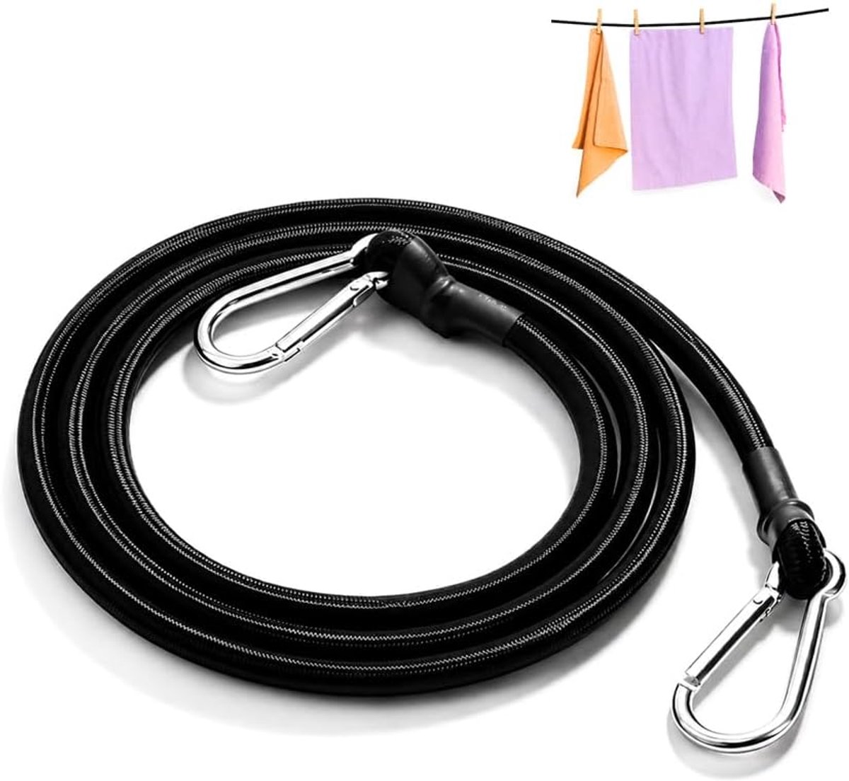 Spanrubber met karabijnhaak, HMCEY Expander rubberen touw voor zonnezeil, 1 cm - ShopVlot