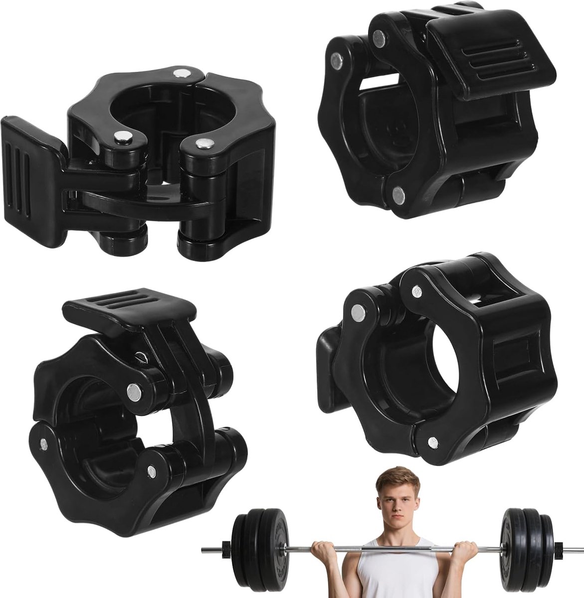 SnelShoppen - Pack van 4 Barbell Clips, Dumbbell Clasp, Snelle Ontgrendelingsclips voor Gewichtheffen, 30 mm, Zwart, Voor Veilig en Efficiënt Trainen