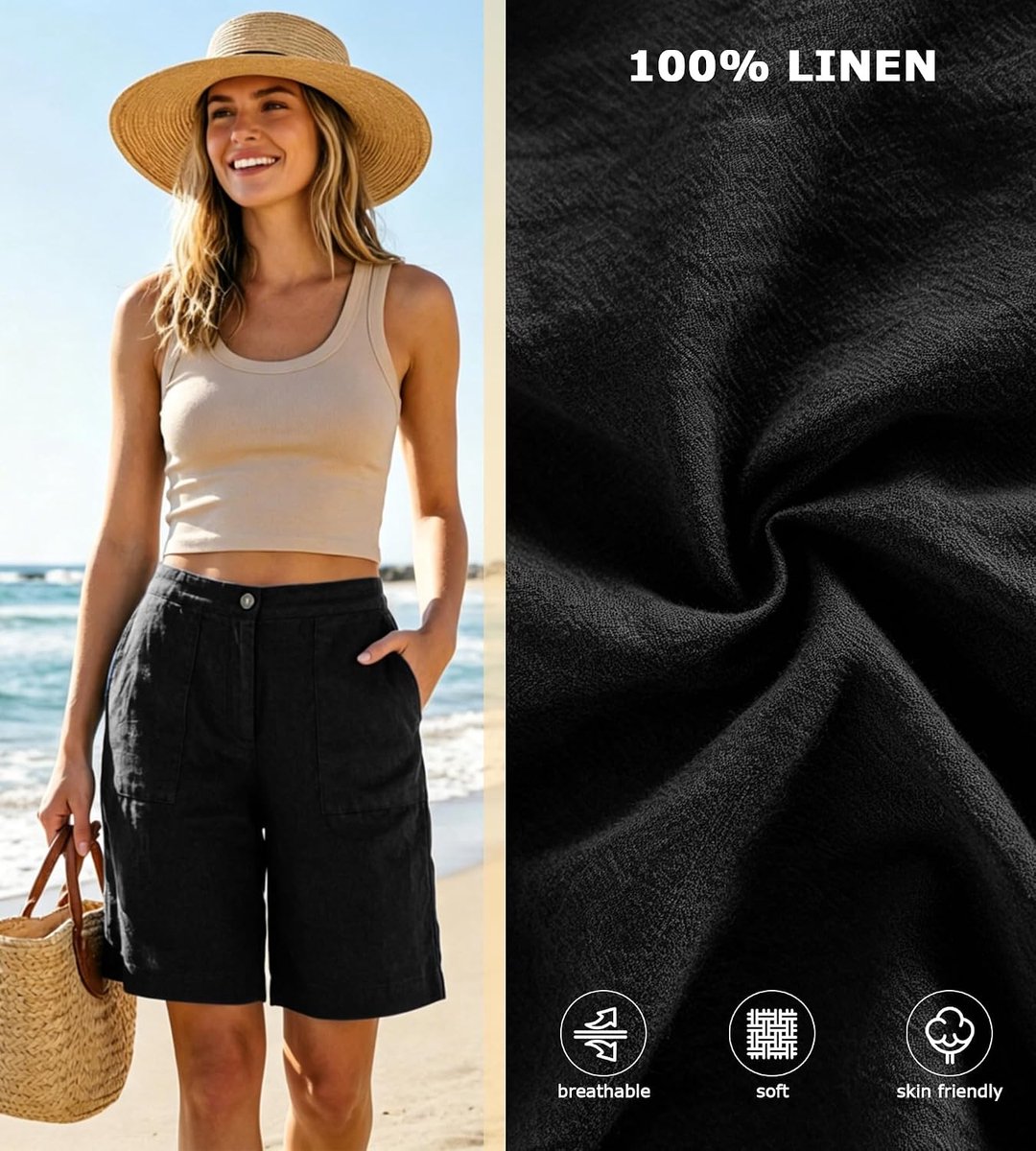 Damesshorts hoge taille - linnen - korte bermudashorts - elegant en comfortabel - ShopVlot